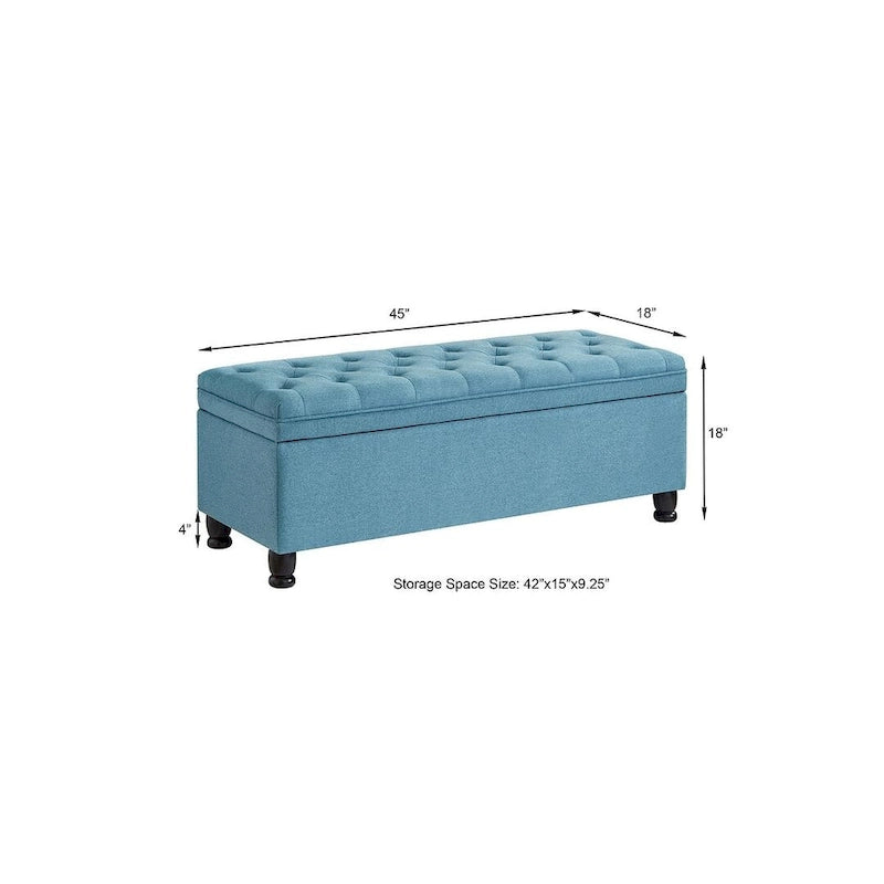 Panca contenitore imbottita in lino color azzurro / lino / nero / grigio con gambe a spillo, 1 posto