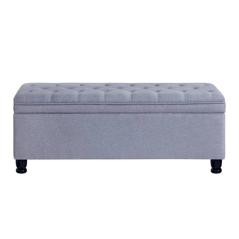 Panca contenitore imbottita in lino color azzurro / lino / nero / grigio con gambe a spillo, 1 posto