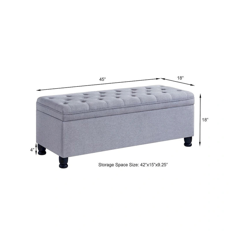 Panca contenitore imbottita in lino color azzurro / lino / nero / grigio con gambe a spillo, 1 posto