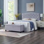 Panca contenitore imbottita in lino color azzurro / lino / nero / grigio con gambe a spillo, 1 posto