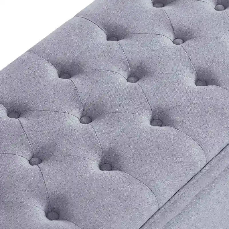 Panca contenitore imbottita in lino color azzurro / lino / nero / grigio con gambe a spillo, 1 posto