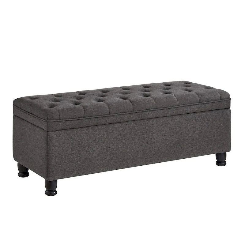 Panca contenitore imbottita in lino color azzurro / lino / nero / grigio con gambe a spillo, 1 posto