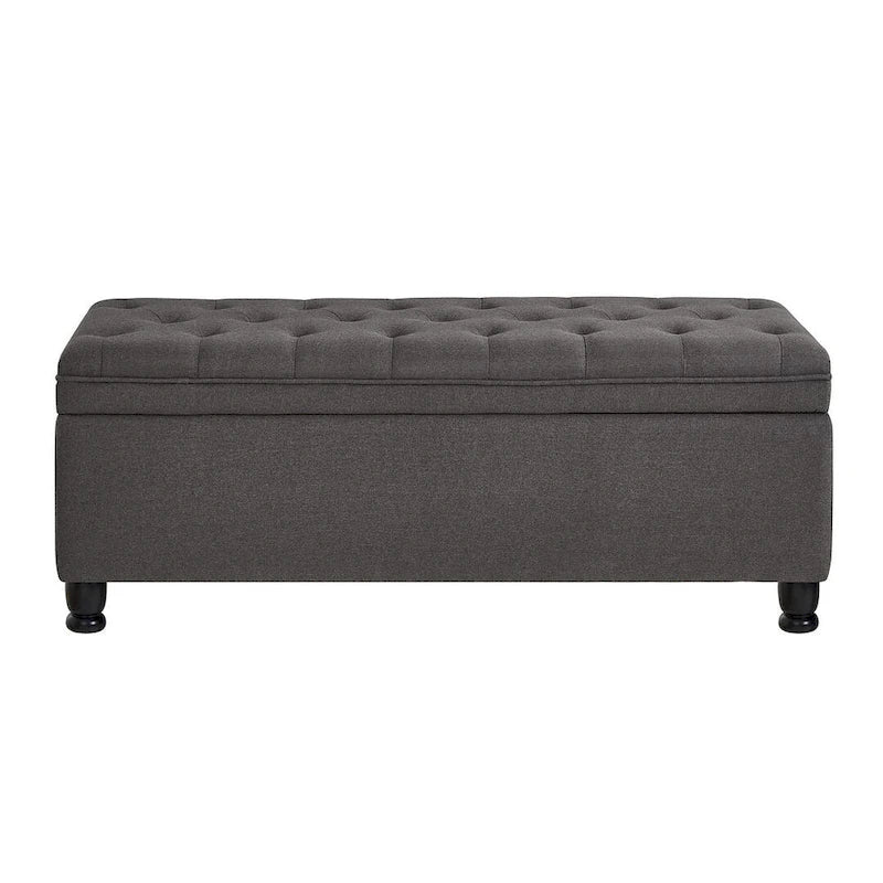 Panca contenitore imbottita in lino color azzurro / lino / nero / grigio con gambe a spillo, 1 posto