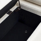 Panca contenitore in lino beige, monosedile, con gambe in ferro