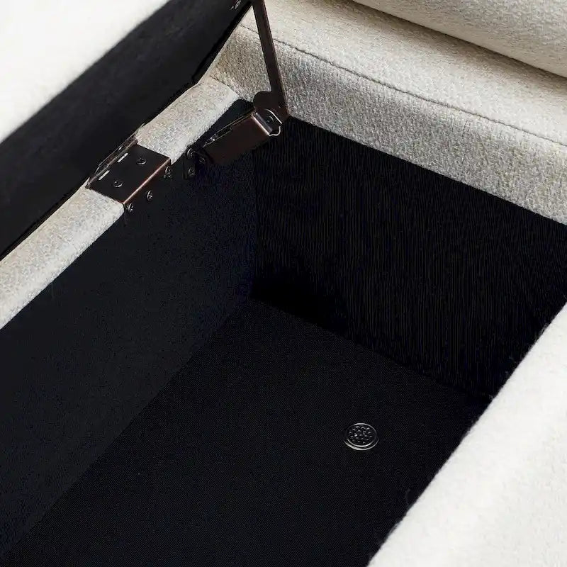 Panca contenitore in lino beige, monosedile, con gambe in ferro