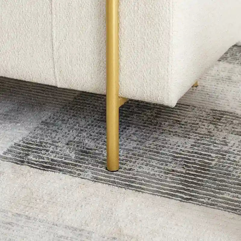 Panca contenitore in lino beige, monosedile, con gambe in ferro