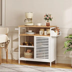 Top bianco e legno naturale, carrello da cucina a 4 ripiani, per 1 persona