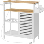 Top bianco e legno naturale, carrello da cucina a 4 ripiani, per 1 persona