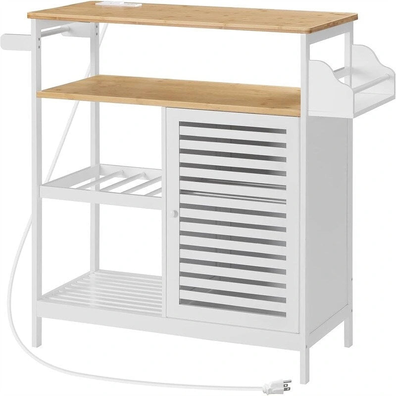 Top bianco e legno naturale, carrello da cucina a 4 ripiani, per 1 persona