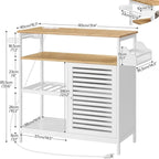 Top bianco e legno naturale, carrello da cucina a 4 ripiani, per 1 persona