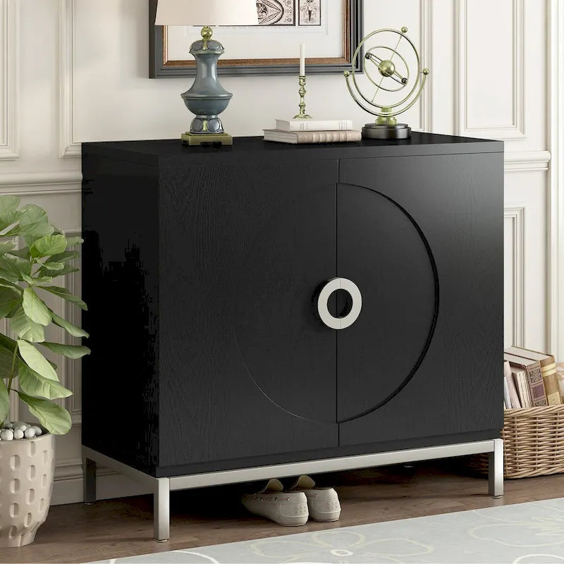 Credenza/Mobile Buffet in impiallacciatura di legno blu/nero – Singola, 34"L×15,5"P×31,9"H