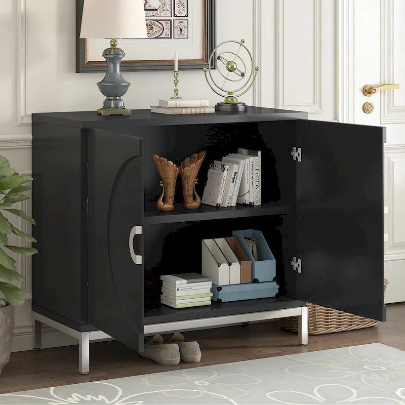 Credenza/Mobile Buffet in impiallacciatura di legno blu/nero – Singola, 34"L×15,5"P×31,9"H