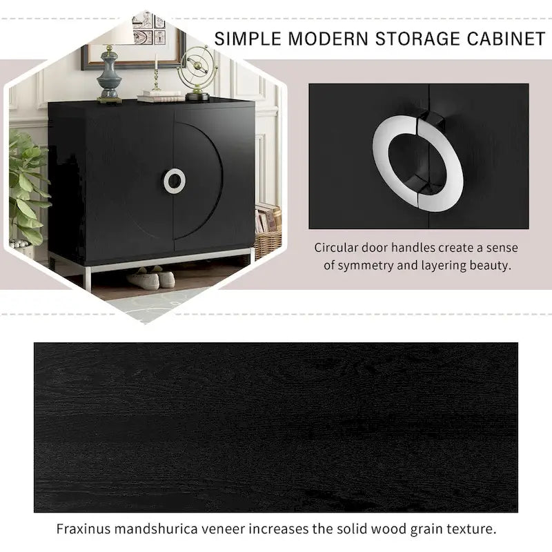 Credenza/Mobile Buffet in impiallacciatura di legno blu/nero – Singola, 34"L×15,5"P×31,9"H