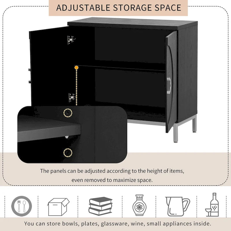 Credenza/Mobile Buffet in impiallacciatura di legno blu/nero – Singola, 34"L×15,5"P×31,9"H