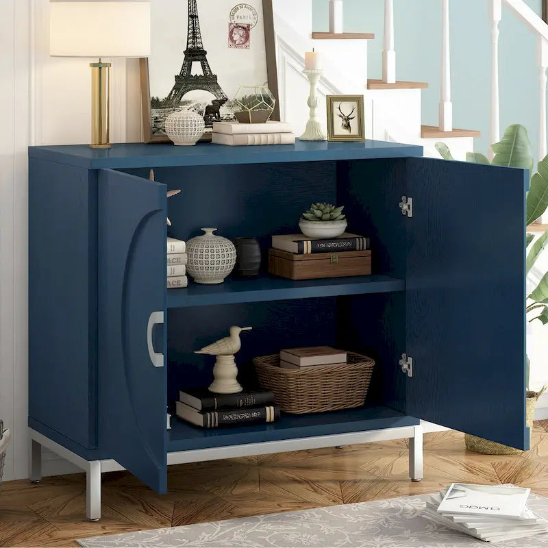Credenza/Mobile Buffet in impiallacciatura di legno blu/nero – Singola, 34"L×15,5"P×31,9"H
