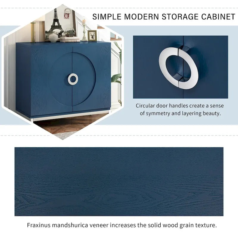 Credenza/Mobile Buffet in impiallacciatura di legno blu/nero – Singola, 34"L×15,5"P×31,9"H