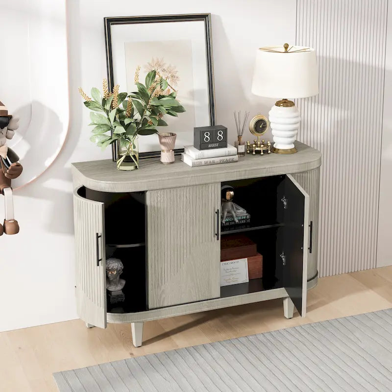 Credenza a 4 ante champagne/blu con ripiani regolabili