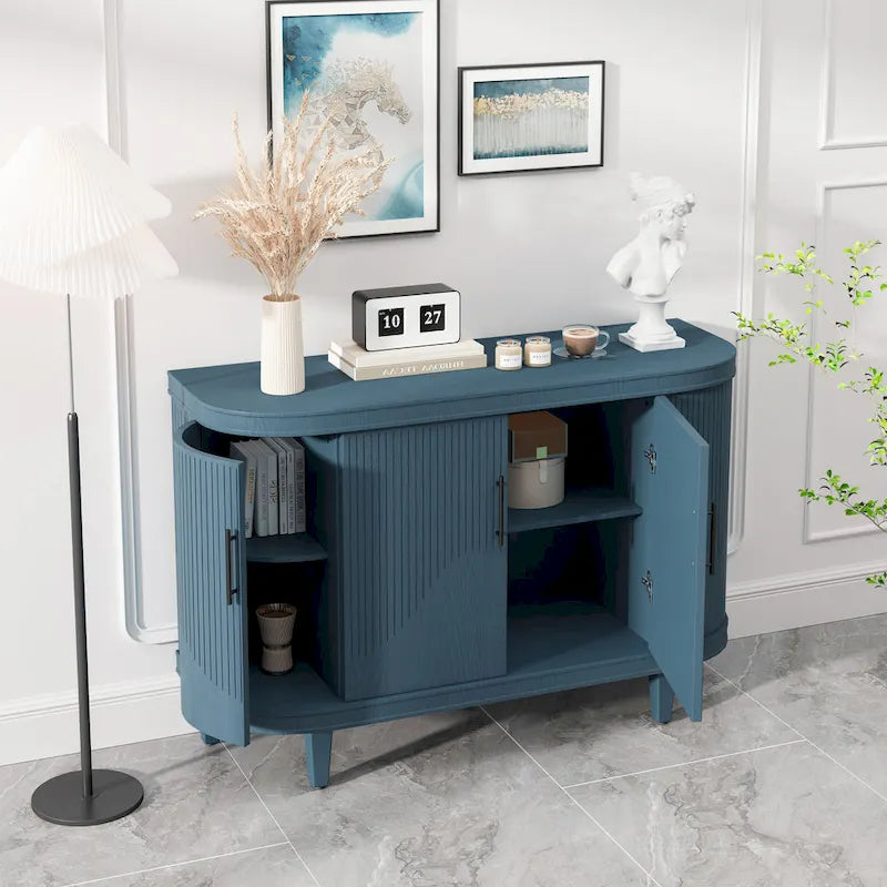 Credenza a 4 ante champagne/blu con ripiani regolabili