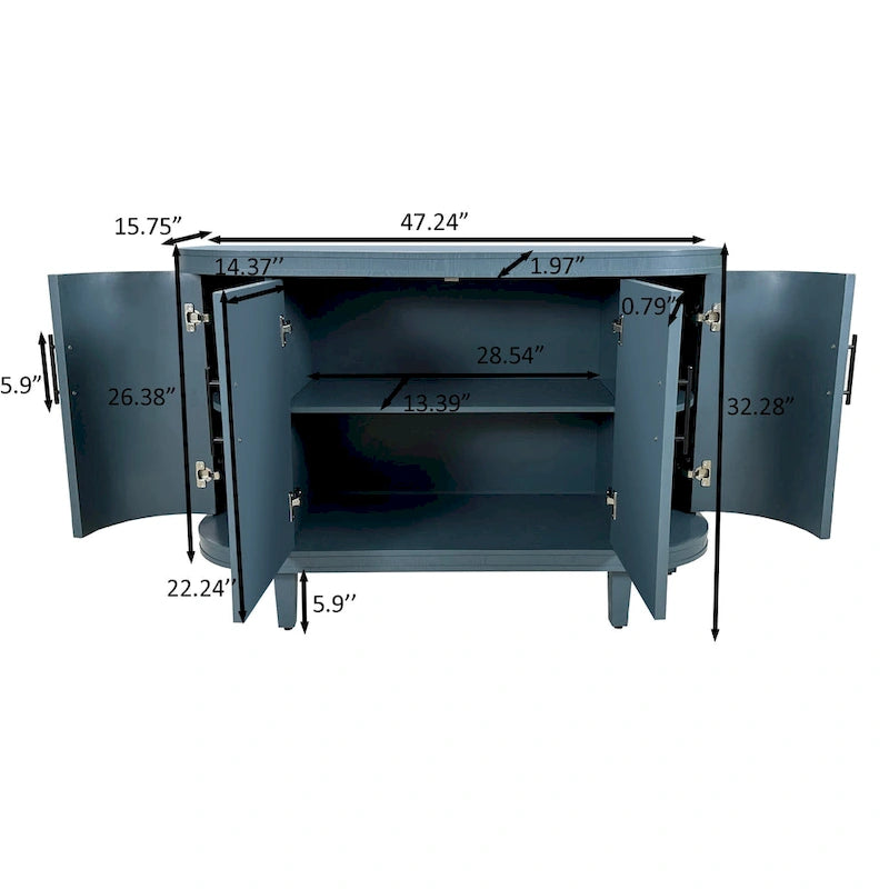 Credenza a 4 ante champagne/blu con ripiani regolabili