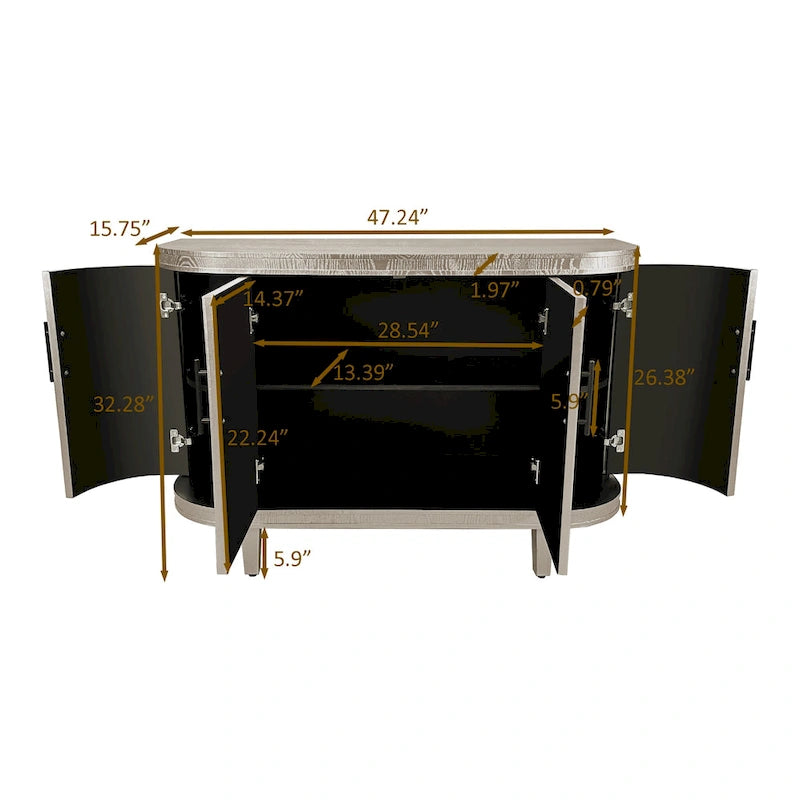 Credenza a 4 ante champagne/blu con ripiani regolabili