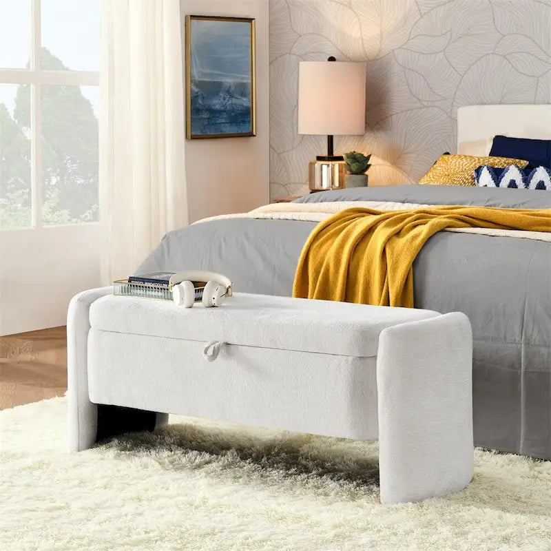 Pouf contenitore ovale grigio, panca poggiapiedi in tessuto ciniglia, 1-2 posti a sedere
