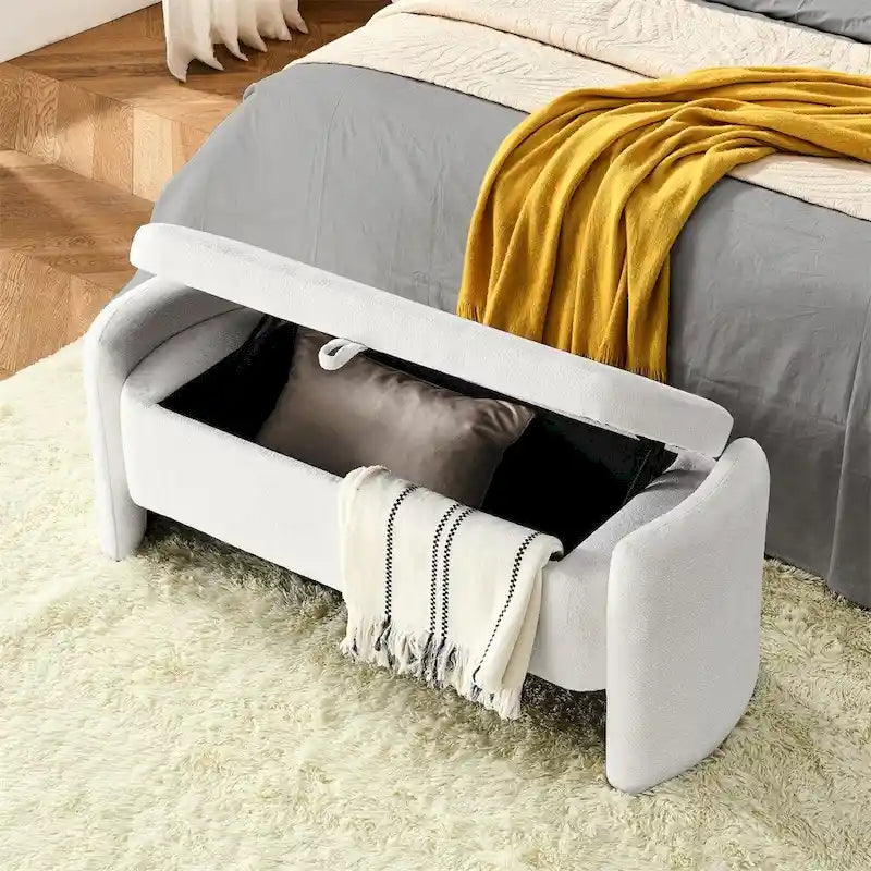 Pouf contenitore ovale grigio, panca poggiapiedi in tessuto ciniglia, 1-2 posti a sedere
