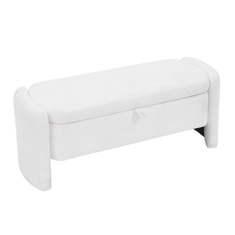 Pouf contenitore ovale grigio, panca poggiapiedi in tessuto ciniglia, 1-2 posti a sedere