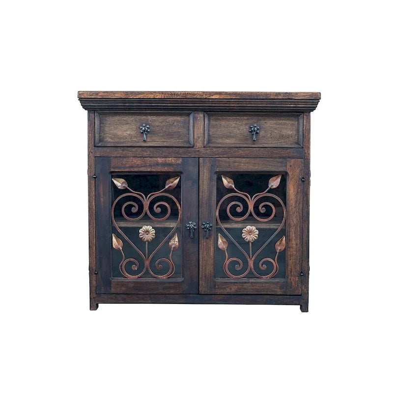 Credenza/Buffet in Legno Rustico Riciclato e Ferro Battuto Marrone, 99 cm di Larghezza, Montaggio senza Aiuto (1 persona)