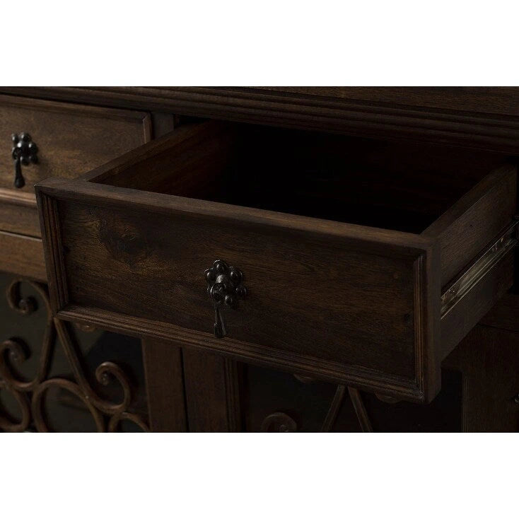 Credenza/Buffet in Legno Rustico Riciclato e Ferro Battuto Marrone, 99 cm di Larghezza, Montaggio senza Aiuto (1 persona)