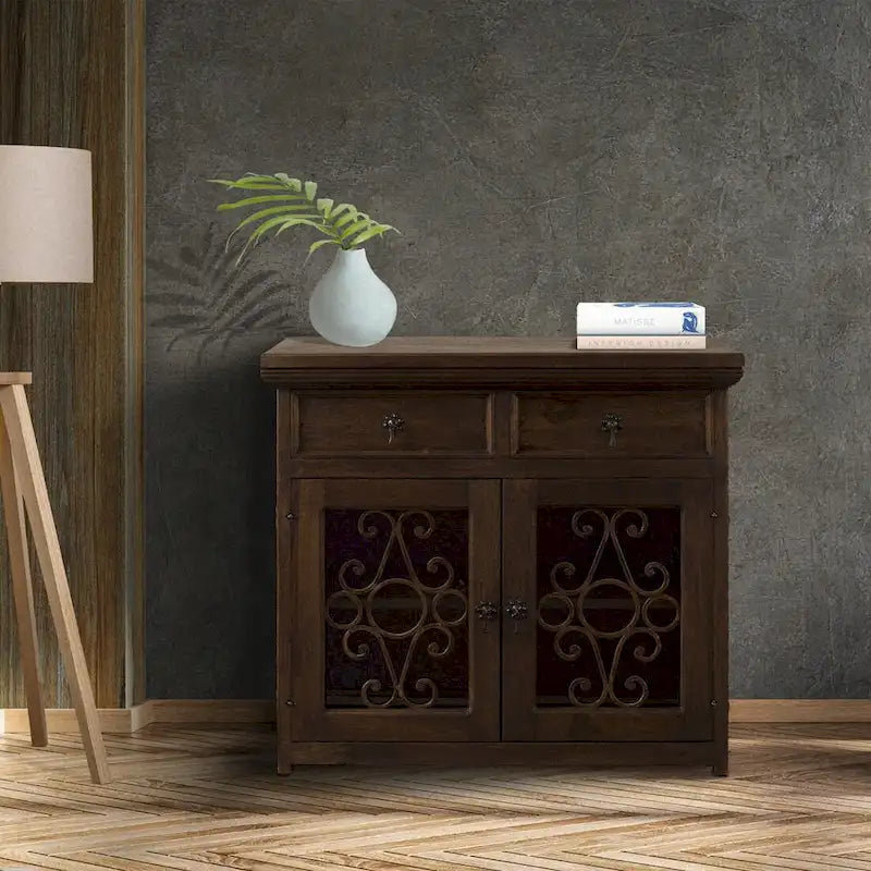 Credenza/Buffet in Legno Rustico Riciclato e Ferro Battuto Marrone, 99 cm di Larghezza, Montaggio senza Aiuto (1 persona)