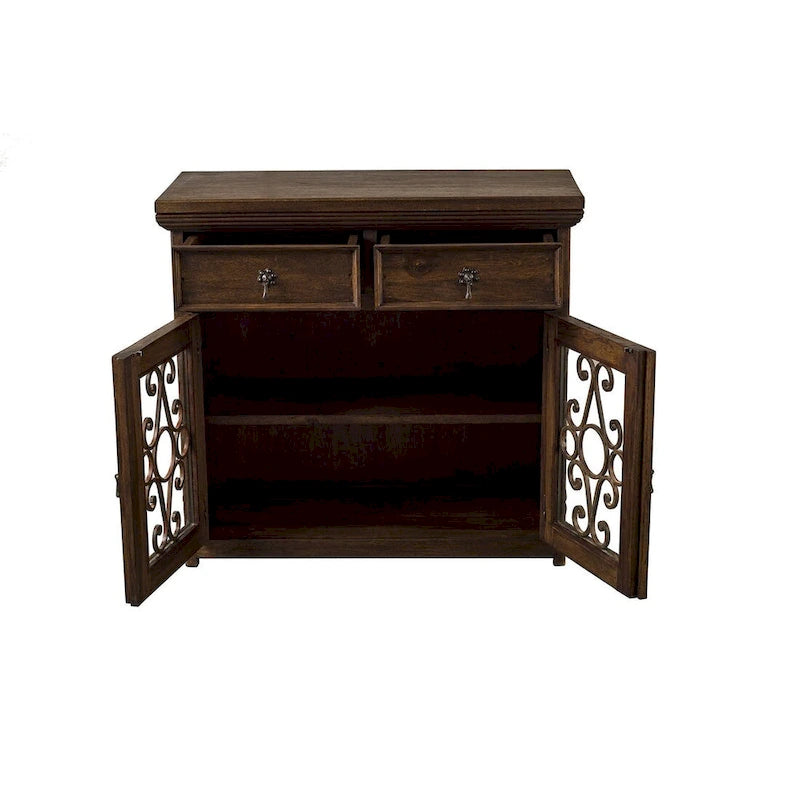 Credenza/Buffet in Legno Rustico Riciclato e Ferro Battuto Marrone, 99 cm di Larghezza, Montaggio senza Aiuto (1 persona)