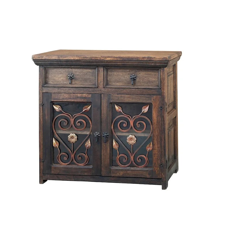 Credenza/Buffet in Legno Rustico Riciclato e Ferro Battuto Marrone, 99 cm di Larghezza, Montaggio senza Aiuto (1 persona)
