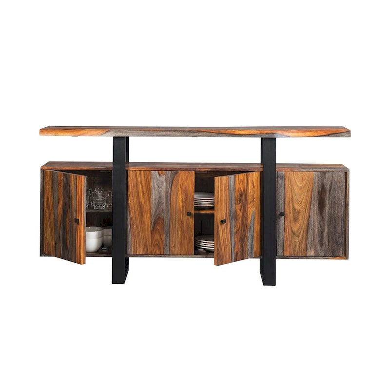 Credenza a 4 ante nera e in Sheesham grigio, pezzo unico