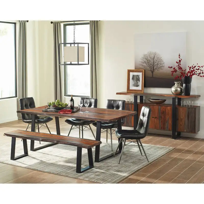 Credenza a 4 ante nera e in Sheesham grigio, pezzo unico