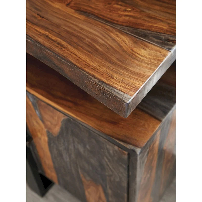 Credenza a 4 ante nera e in Sheesham grigio, pezzo unico