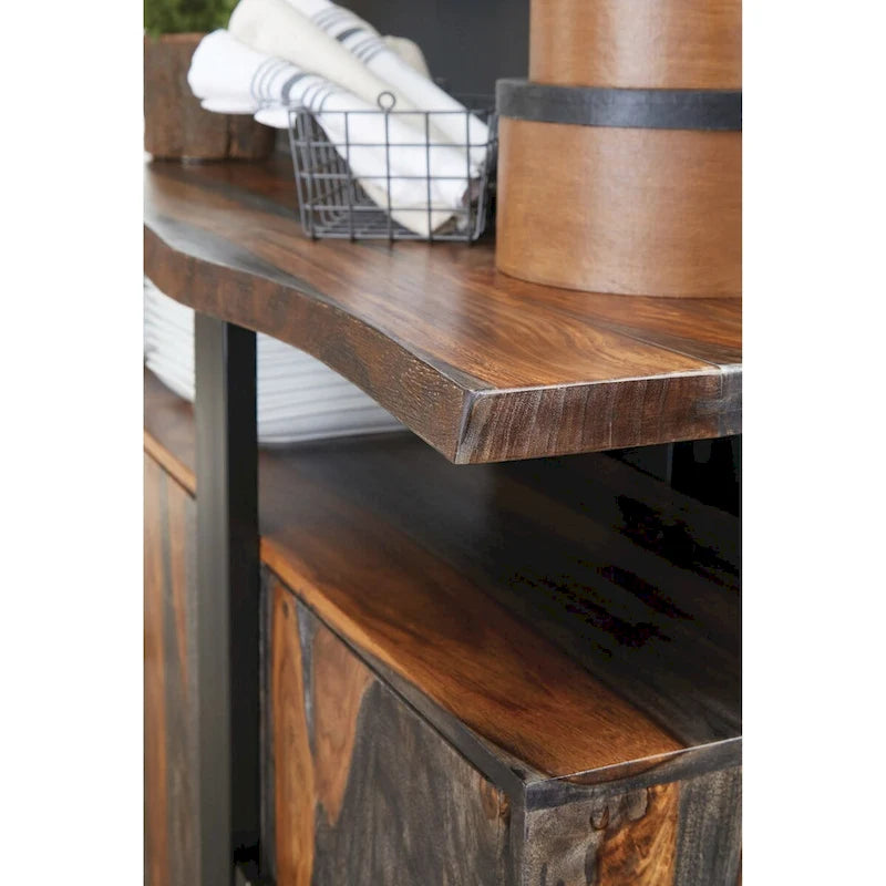 Credenza a 4 ante nera e in Sheesham grigio, pezzo unico