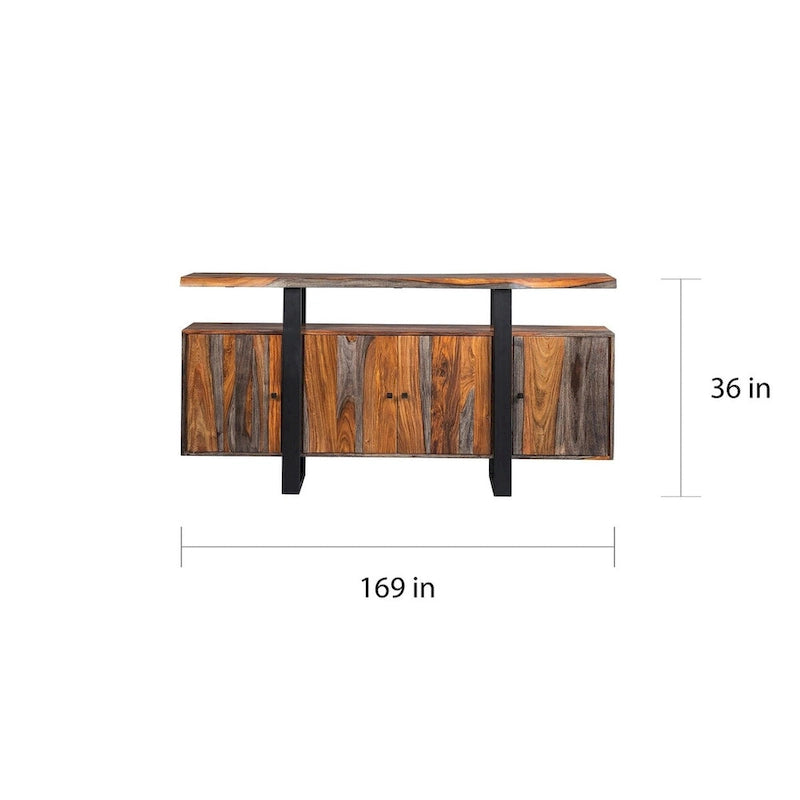 Credenza a 4 ante nera e in Sheesham grigio, pezzo unico