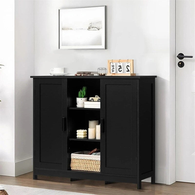 Credenza/mobiletto da soggiorno/credenza moderna con 2 ante e 4 ripiani, in bianco/nero/marrone/legno naturale