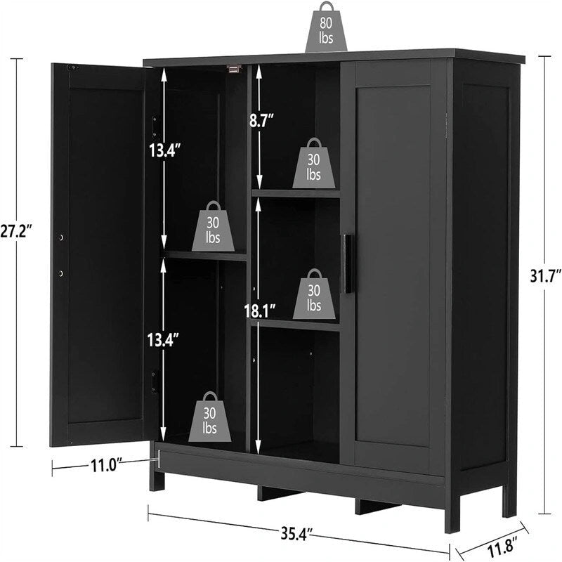 Credenza/mobiletto da soggiorno/credenza moderna con 2 ante e 4 ripiani, in bianco/nero/marrone/legno naturale