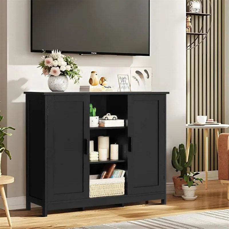 Credenza/mobiletto da soggiorno/credenza moderna con 2 ante e 4 ripiani, in bianco/nero/marrone/legno naturale