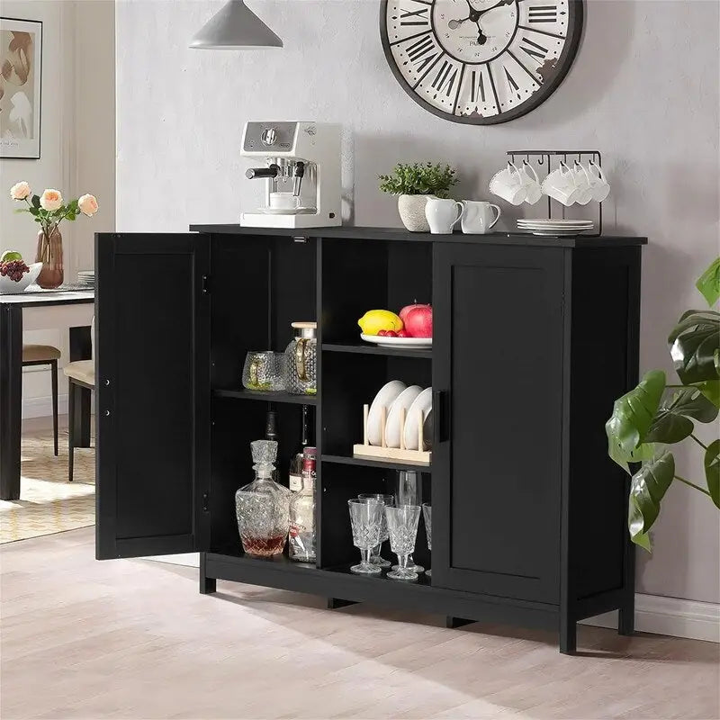 Credenza/mobiletto da soggiorno/credenza moderna con 2 ante e 4 ripiani, in bianco/nero/marrone/legno naturale