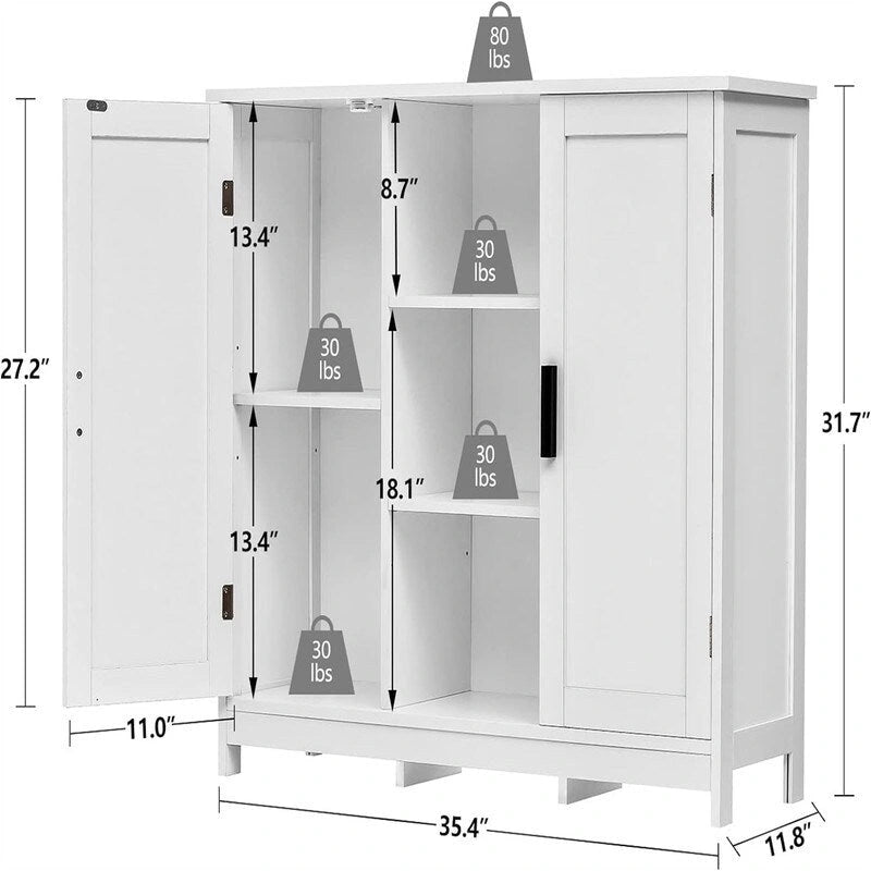 Credenza/mobiletto da soggiorno/credenza moderna con 2 ante e 4 ripiani, in bianco/nero/marrone/legno naturale