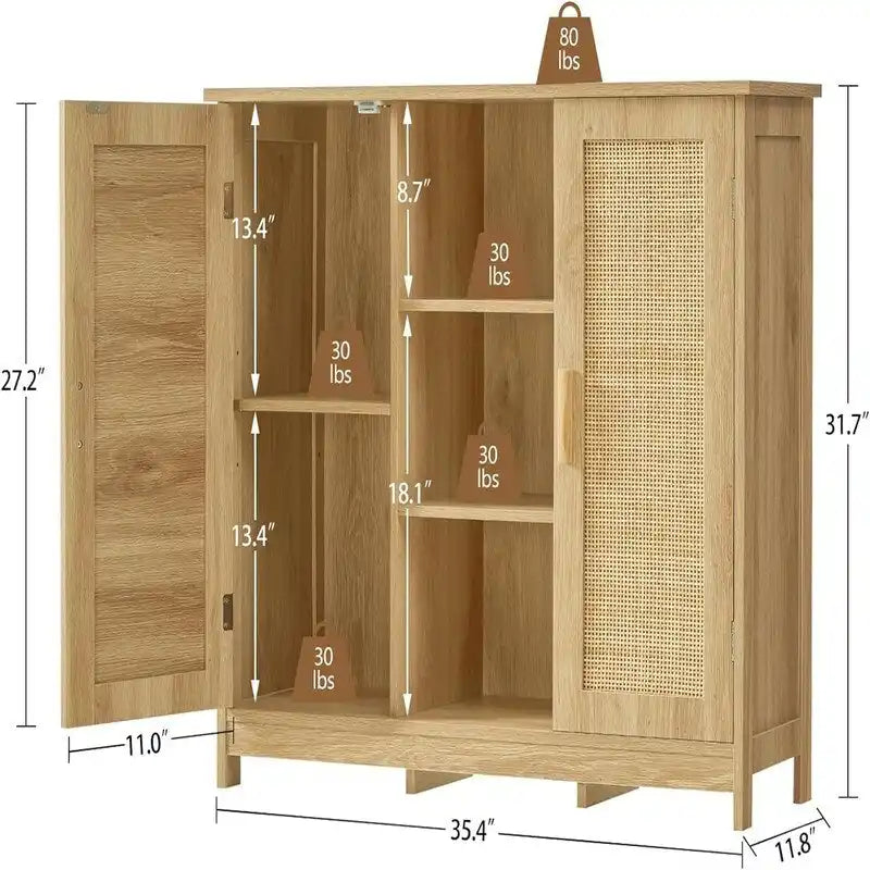 Credenza/mobiletto da soggiorno/credenza moderna con 2 ante e 4 ripiani, in bianco/nero/marrone/legno naturale