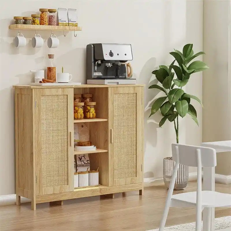 Credenza/mobiletto da soggiorno/credenza moderna con 2 ante e 4 ripiani, in bianco/nero/marrone/legno naturale