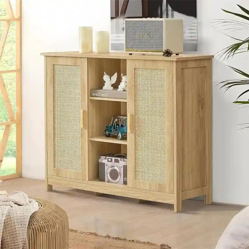 Credenza/mobiletto da soggiorno/credenza moderna con 2 ante e 4 ripiani, in bianco/nero/marrone/legno naturale