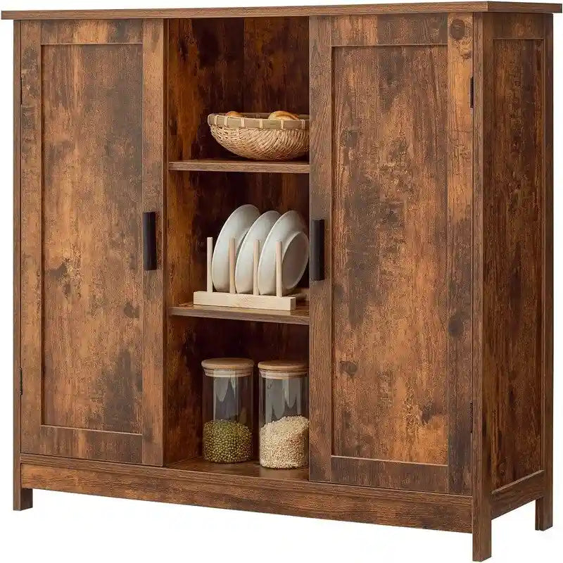 Credenza/mobiletto da soggiorno/credenza moderna con 2 ante e 4 ripiani, in bianco/nero/marrone/legno naturale