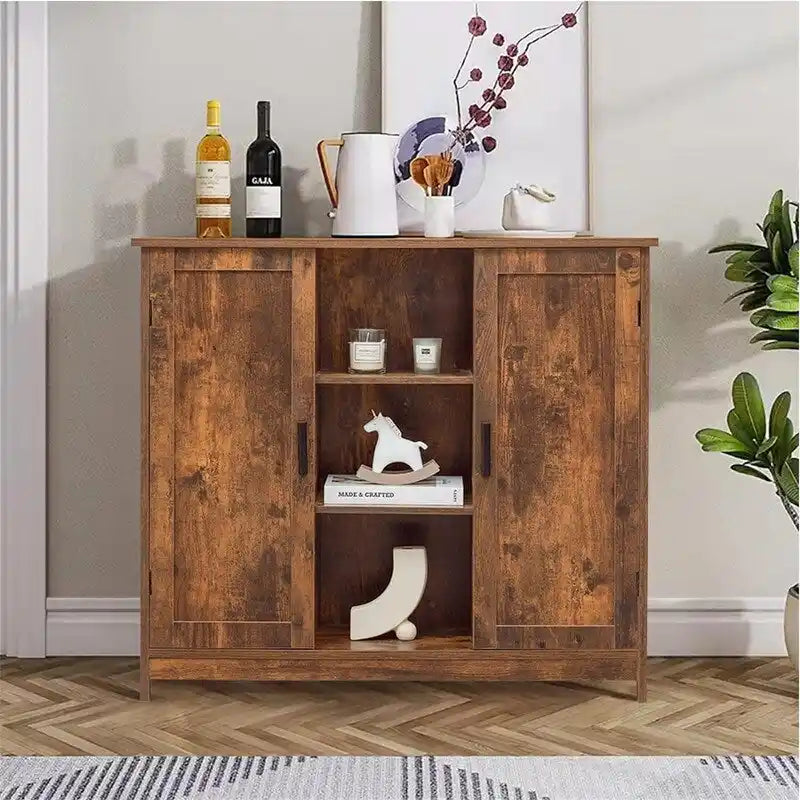 Credenza/mobiletto da soggiorno/credenza moderna con 2 ante e 4 ripiani, in bianco/nero/marrone/legno naturale