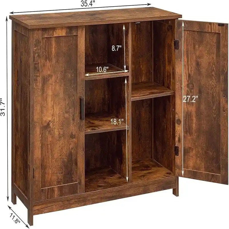 Credenza/mobiletto da soggiorno/credenza moderna con 2 ante e 4 ripiani, in bianco/nero/marrone/legno naturale