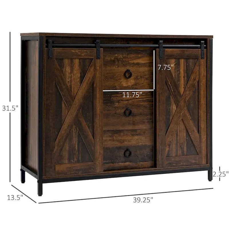 Madia a buffet in legno rustico con ante scorrevoli, Utente singolo, 99.7 cm L