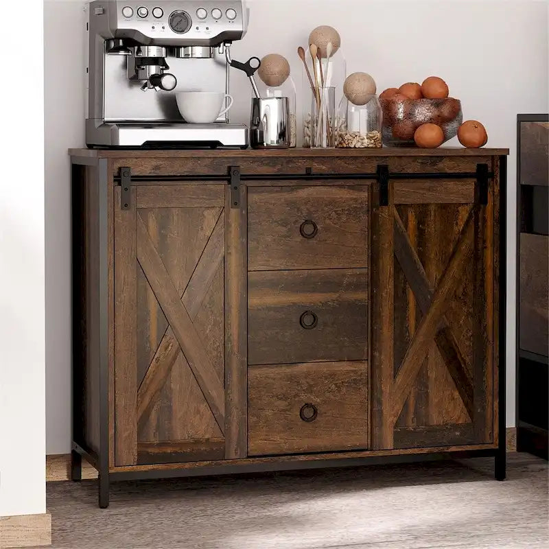 Madia a buffet in legno rustico con ante scorrevoli, Utente singolo, 99.7 cm L